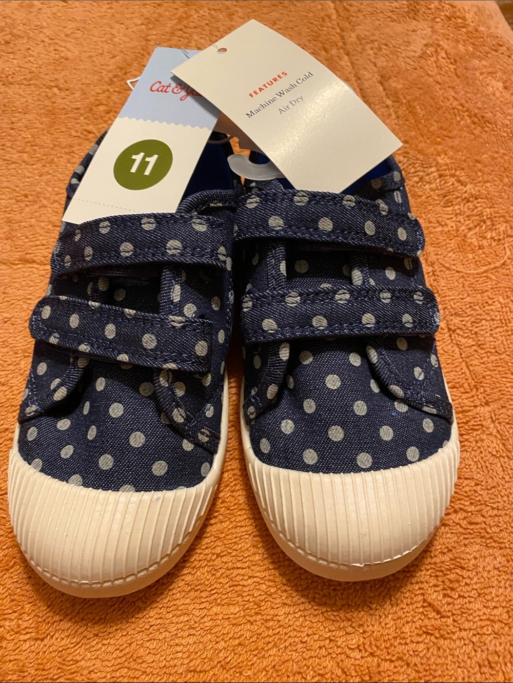 Cat & Jack Navy Polka Dot Hook-and-Loop Sneakers - Picture 1 of 3